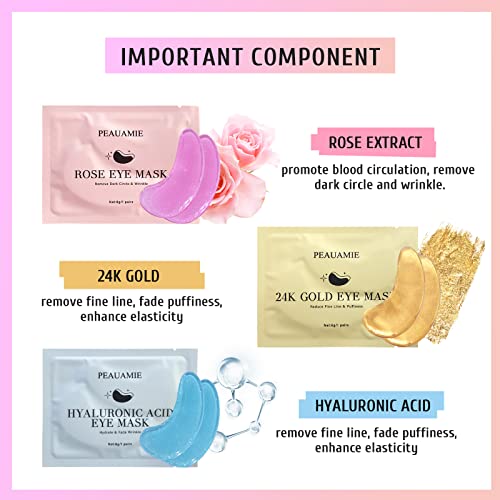 PEAUAMIE Under Eye Patches (30 Pairs) Gold Eye Mask and Hyaluronic Acid Eye Patches
