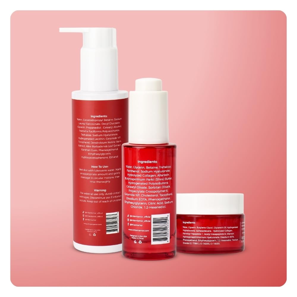 Firm & Glow Skincare Set for Women | 3-Step Daily Face Care Routine Kit | Ceramide Cleansing Gel, Triple Lipid Collagen Serum & Peptides Face Cream | Deep Hydration | All Skin Types