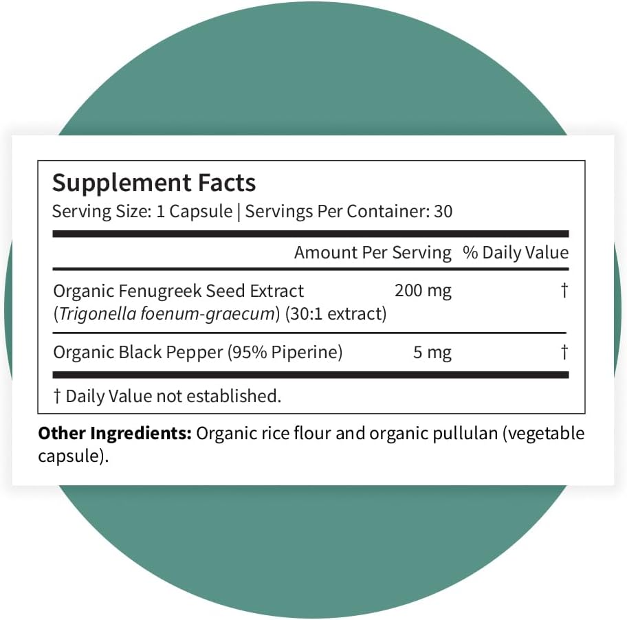 Pattern Wellness Organic Fenugreek Capsules – 30:1 Fenugreek Seed Extract with Black Pepper – Metabolic & Digestive Support Supplement – Vegan, Non-GMO – 30 Capsules