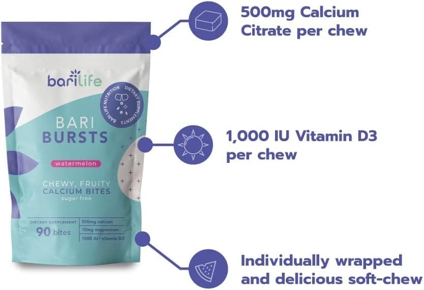 Bari Life Just One, Once Daily Bariatric Multivitamin with Iron (30 Tablets) and BariBurst Calcium Citrate Soft Chews for Gastric Bypass, Gastric Sleeve and Duodenal Switch (Butter Toffee)