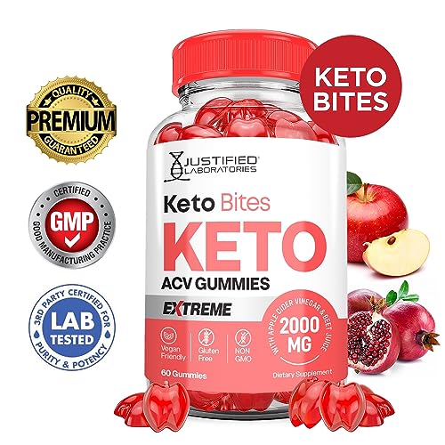 Keto Bites Keto ACV Gummies Extreme Formula 2000MG Vegan Non GMO with Pomegranate