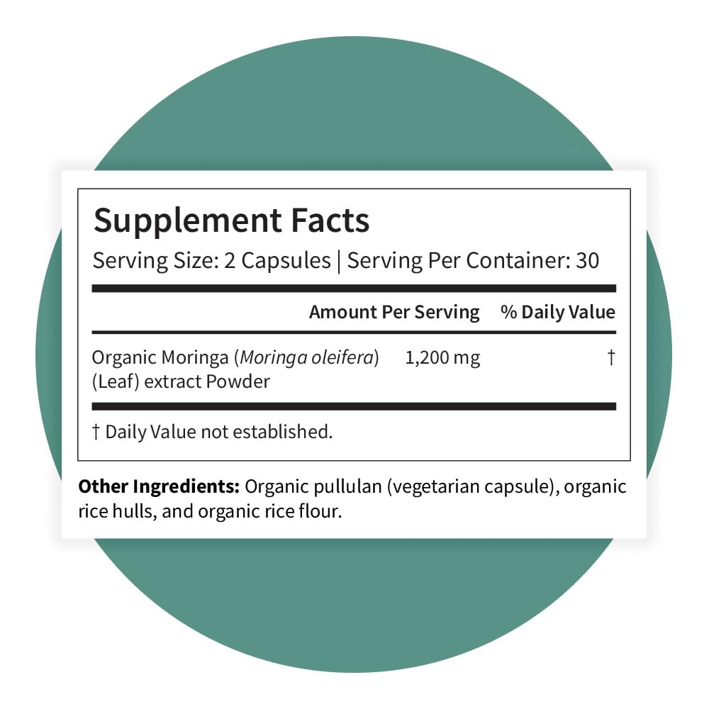 Pattern Wellness Organic Moringa Oleifera Supplement – Antioxidant Support & Cell Function – Whole Leaf Complete Formula – Vegan, Non-GMO– 60 Capsules