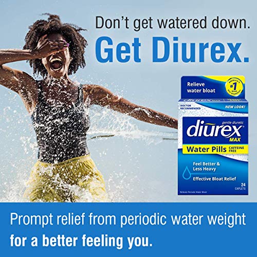 Diurex Max Water Pills - Maximum Strength Caffeine Free Diuretic - Relieve Water Bloat - 24 Count