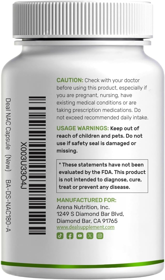 DEAL SUPPLEMENT NAC Supplement (N-Acetyl Cysteine) 1,000mg Per Serving with Reduced Glutathione, 240 Capsules – Antioxidant Support for Immune Health, Lung, & Liver Function