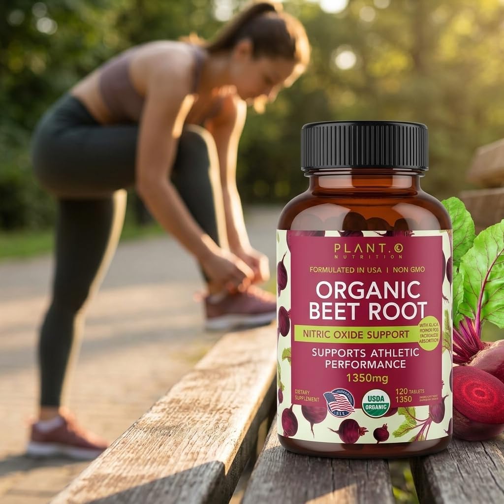 Organic Beet Root Capsules 1350mg – USDA Certified Beetroot Powder Supplement with Black Pepper | Nitric Oxide & Circulation Support | Vegan Non-GMO | 120 Tablets 2 Month Supply