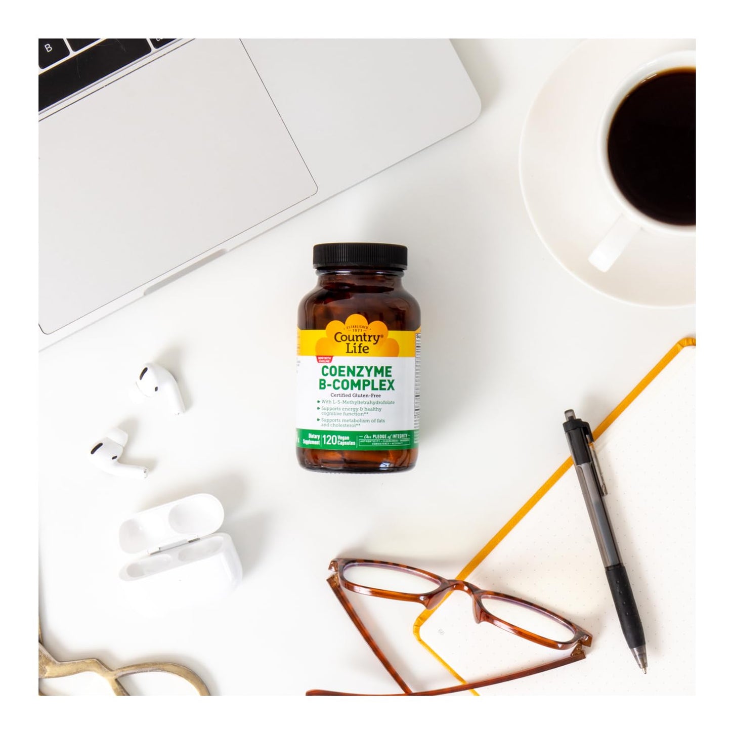 Country Life Coenzyme B-Complex, 120 Capsules | Supports Energy & Metabolism, Mood & Cognitive Function, Vegan, Gluten-Free, Bioavailable B Vitamins with Choline