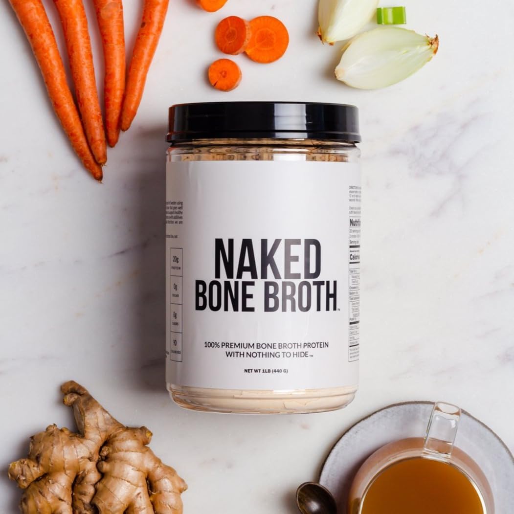 NAKED Bone Broth - Beef Bone Broth Protein Powder - 21G Protein, 17G Collagen - Gut Health and Joint Supplement - Unflavored - No GMO, Gluten-Free, Soy Free - 1LB