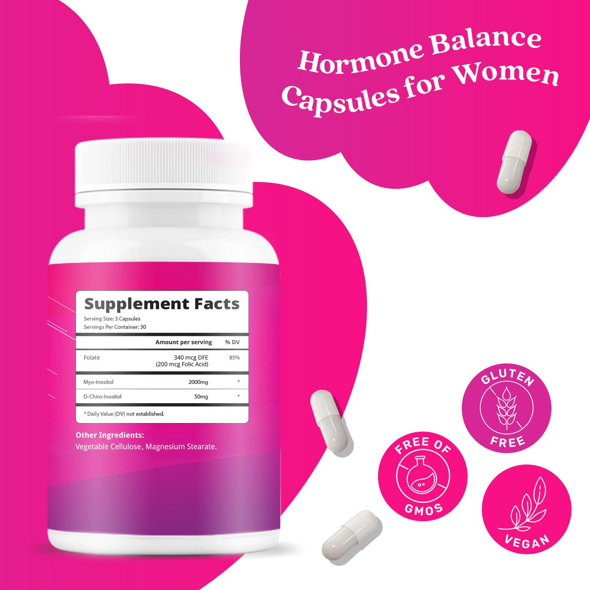 Myo-Inositol & D-Chiro Inositol Capsules with Folic Acid for PCOS | Prenatal Fertility
