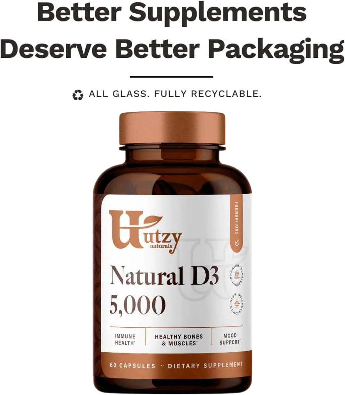 Utzy Naturals D3 5,000 IU | Vitamin D Cholecalciferol | 60 Capsules