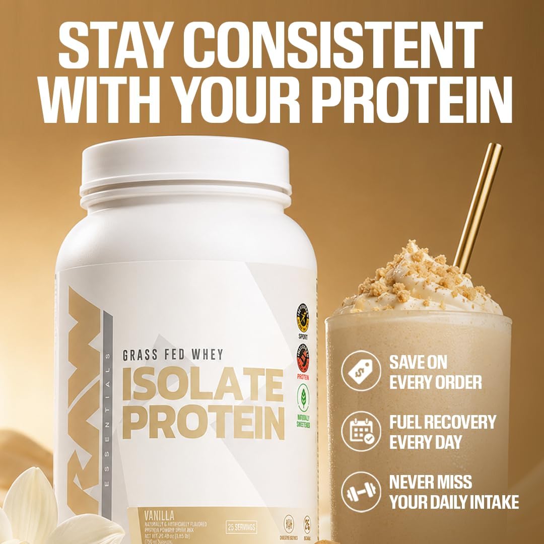 RAW Whey Isolate Protein Powder, Dark Chocolate - 100% Grass-Fed Sports Nutrition Whey Protein Powder for Muscle Growth & Recovery - Low-Fat, Low Carb, Naturally Flavored & Sweetened - 25 Servings