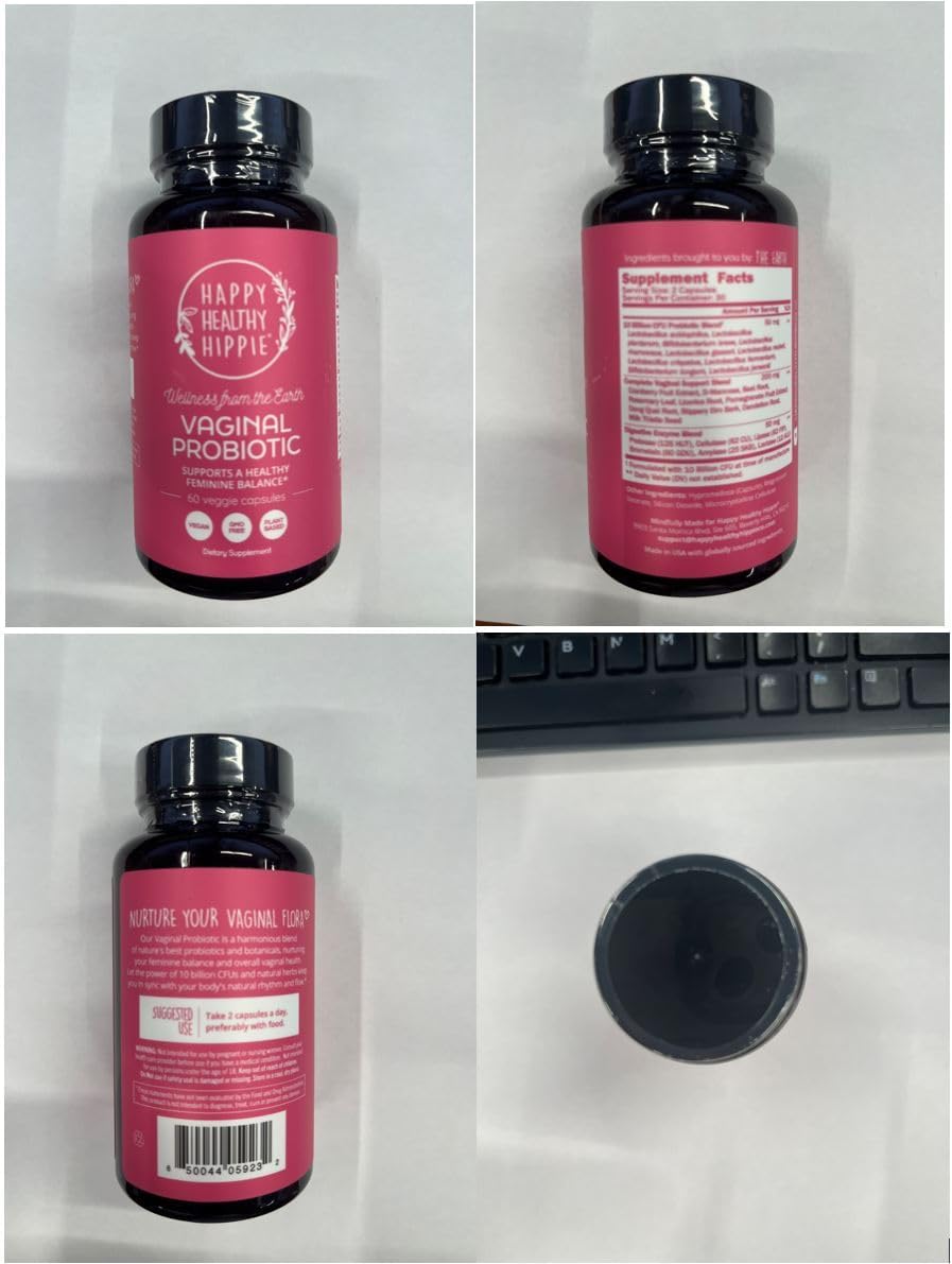 Happy Healthy Hippie Vaginal Probiotic for Women, 10 Strains, Vegan, 60 Ct