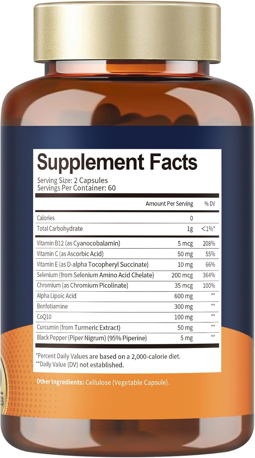 Alpha Lipoic Acid 600mg with Benfotiamine 300mg - ALA Supplement for Antioxidant, Nerve Health, Energy & Metabolism Support, Cell Energy, Neuropathy Supplement, Anti-Aging, Non-GMO, Gluten Free, Vegan
