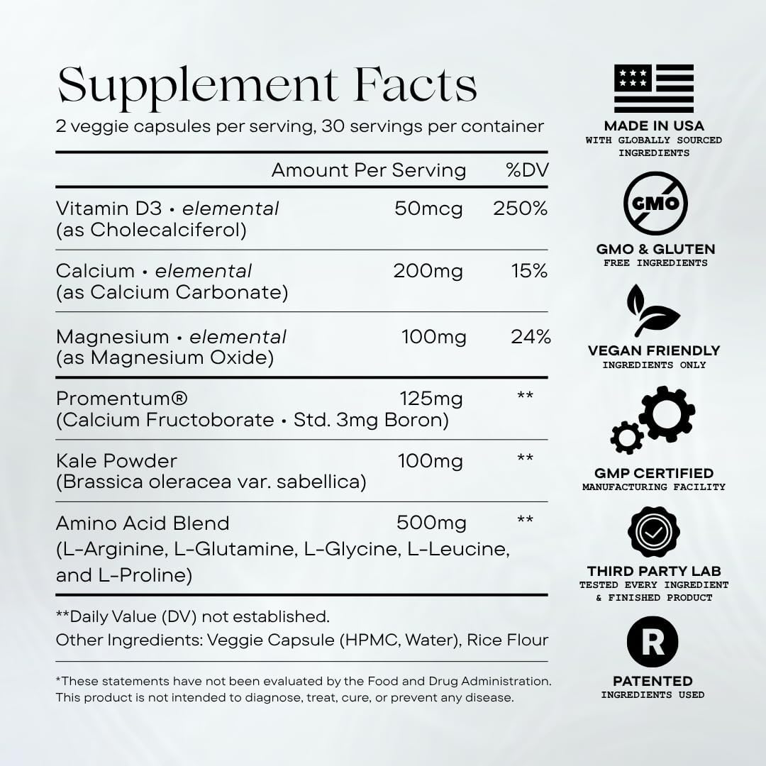 Height Growth Supplement for Kids & Teens - Clinically Tested Boron, Vitamin D3, Calcium, Amino Acids, Magnesium Pills - Hormone Health, Development, Nutrition Support - 60 Vegan Capsules