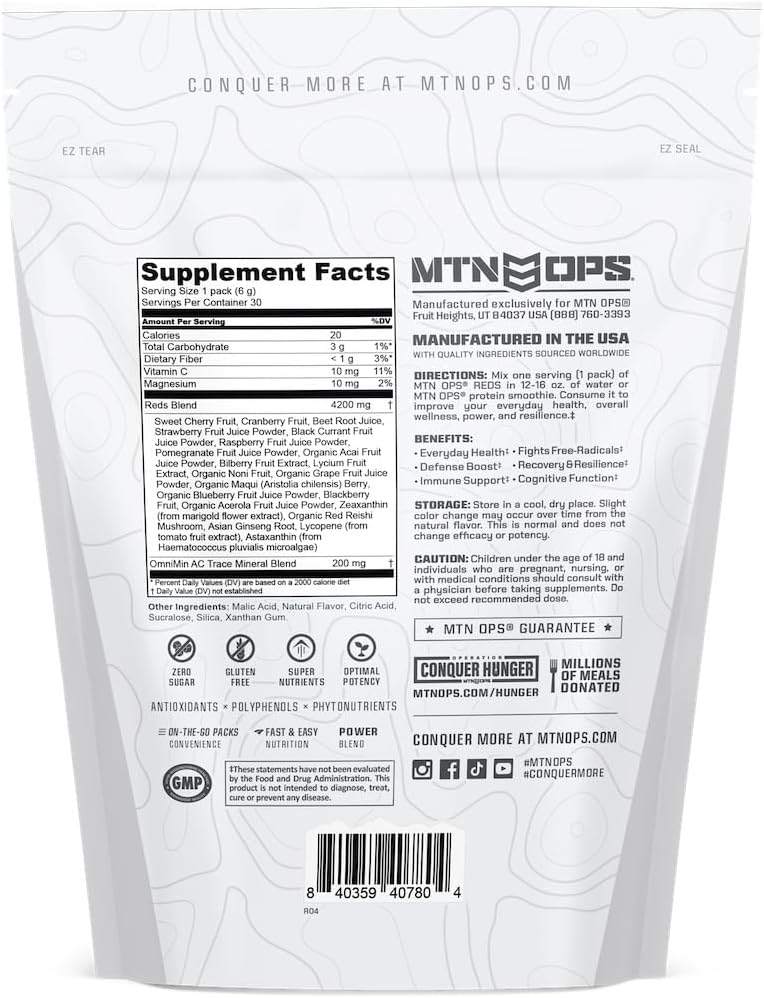 MTN OPS Daily Super Reds Powder Stick Packs, Mixed Berry