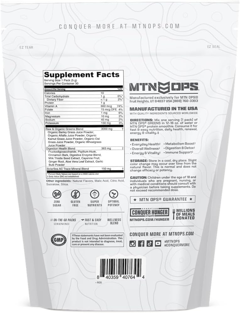 MTN OPS Daily Greens Superfood Powder Stick Packs, Raspberry