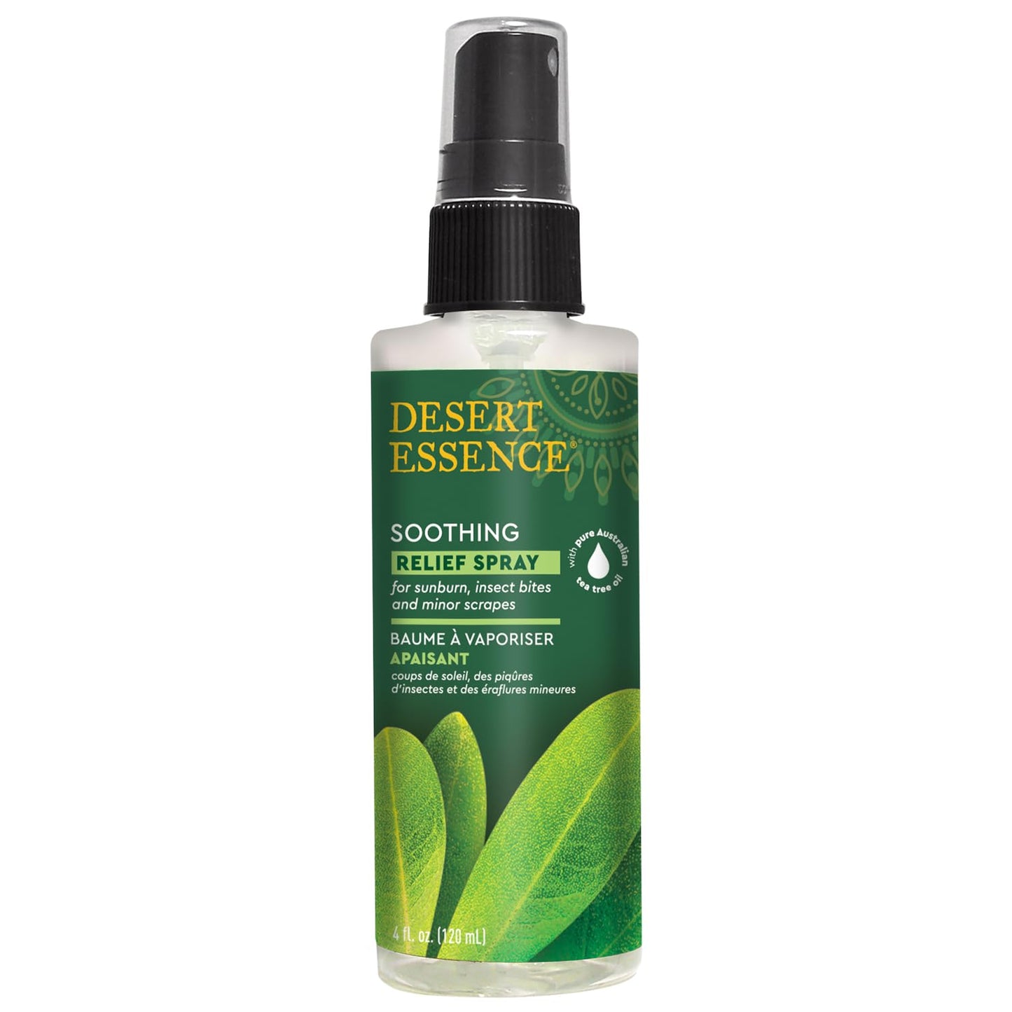 Desert Essence Relief Spray - 4 Fl Oz - Antiseptic Eco-Harvest Tea Tree Oil & Other Essential Oils - Natural First Aid - Minor Burns - Sunburn - Insect Bites - Scrapes - May Comfort Aching Feet