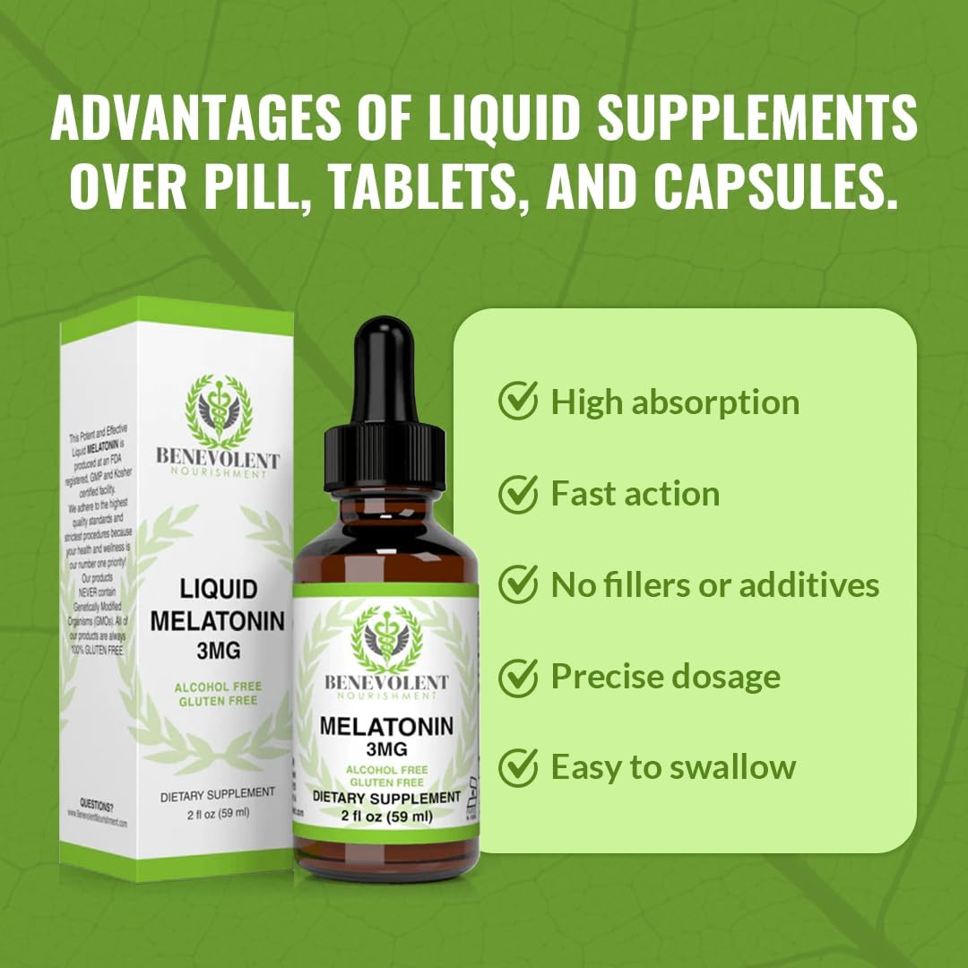 Liquid Melatonin for Kids and Adults 3mg - 2 Month Supply Natural Sleep Aid Drops
