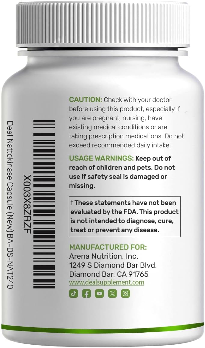 Nattokinase Supplement 4,000 FU Per Serving, 240 Veggie Capsules – Japanese Natto with Bromelain, Turmeric Curcumin & Black Pepper Complex – Digestive Enzymes & Heart Health – Non-GMO, Vegan