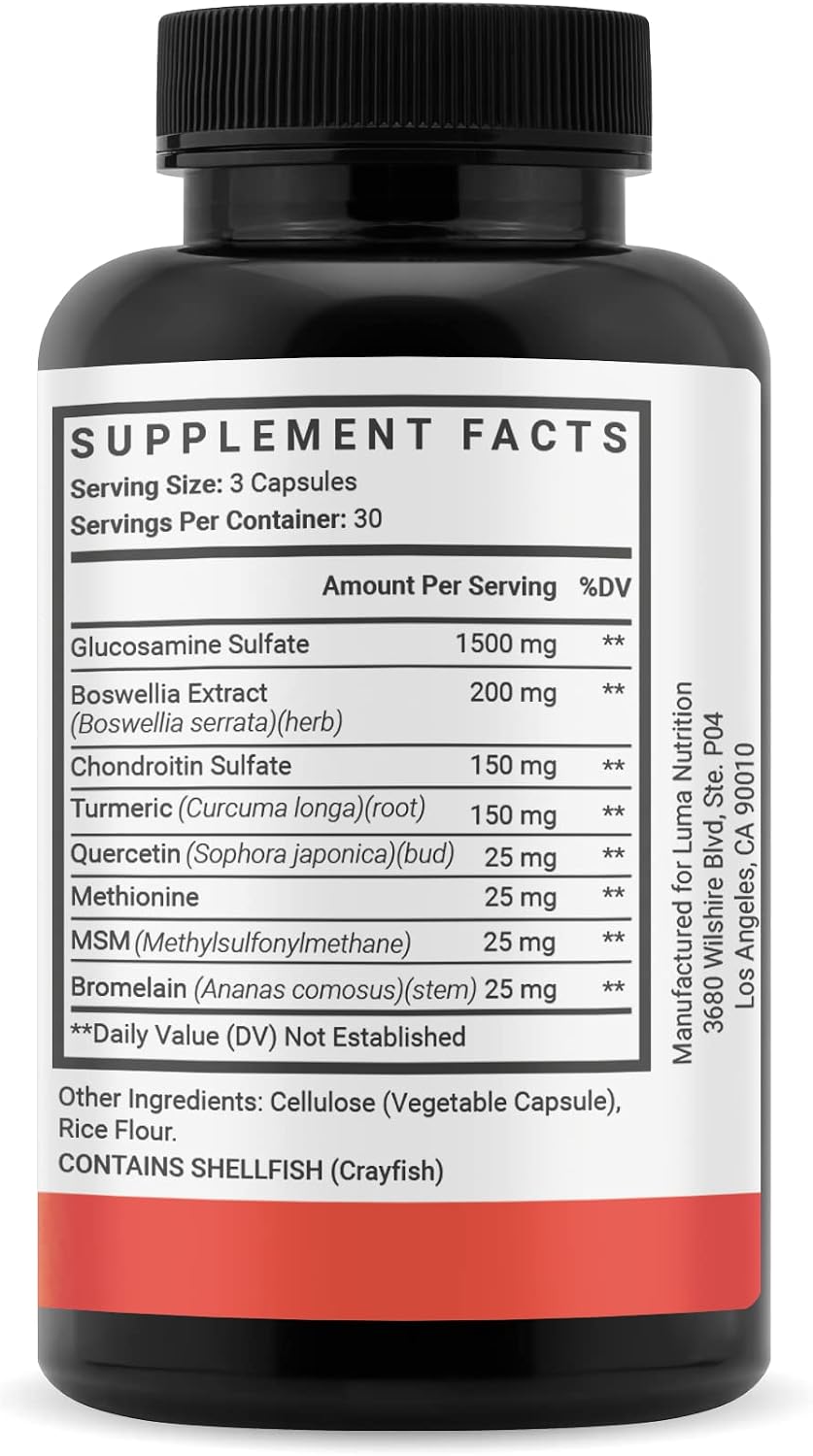 Luma Nutrition Glucosamine Chondroitin MSM Supplement - 90 Capsules