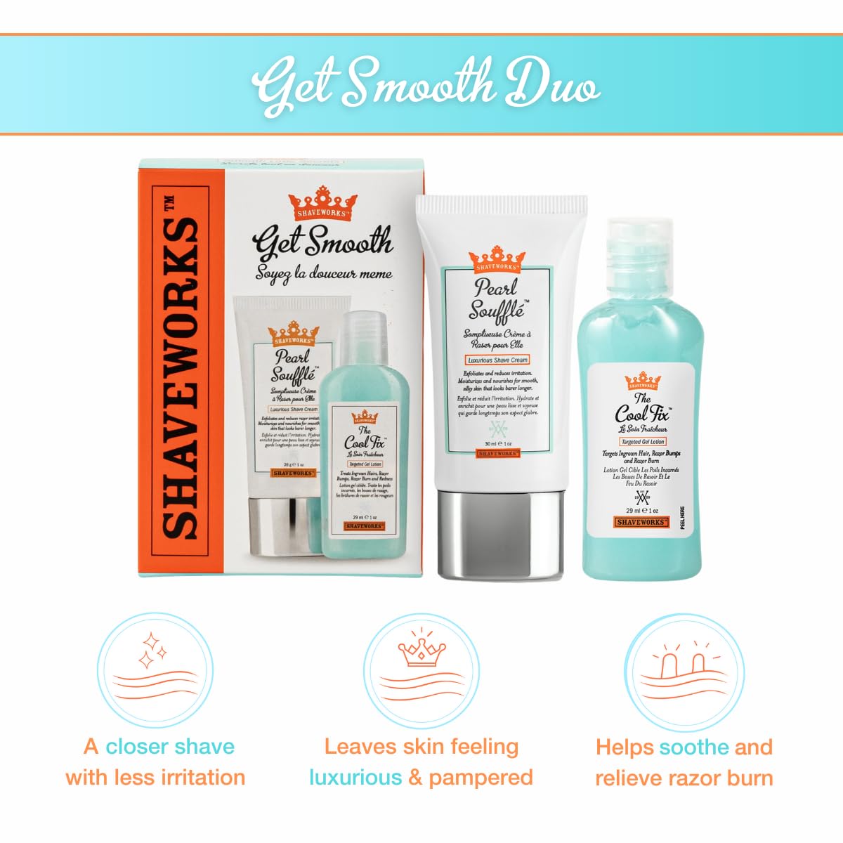 Shaveworks Get Smooth Duo, Post Waxing and Shaving Solution for Ingrown Hair, Razor