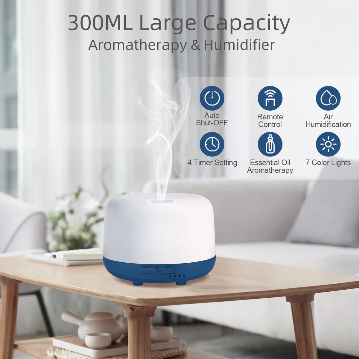 Marchred 300ML Essential Oil Diffuser with Remote Control, 7 LED Color Changing Light