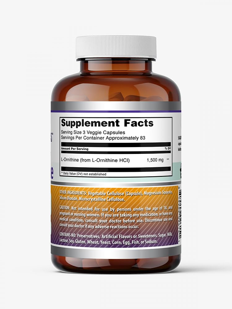 Amazing Formulas L-Ornithine 1500 Mg Per Serving Veggie Capsules Supplement | Non-GMO | Gluten Free | Made in USA (120 Count)