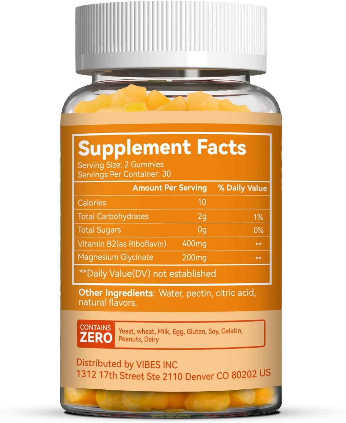 Vitamin B2 Gummies,Riboflavin 400mg Supplement with Magnesium for Adults | B2 Gummies for Migraine Relief* & Nervous System Support*,Vegan - 60 Counts