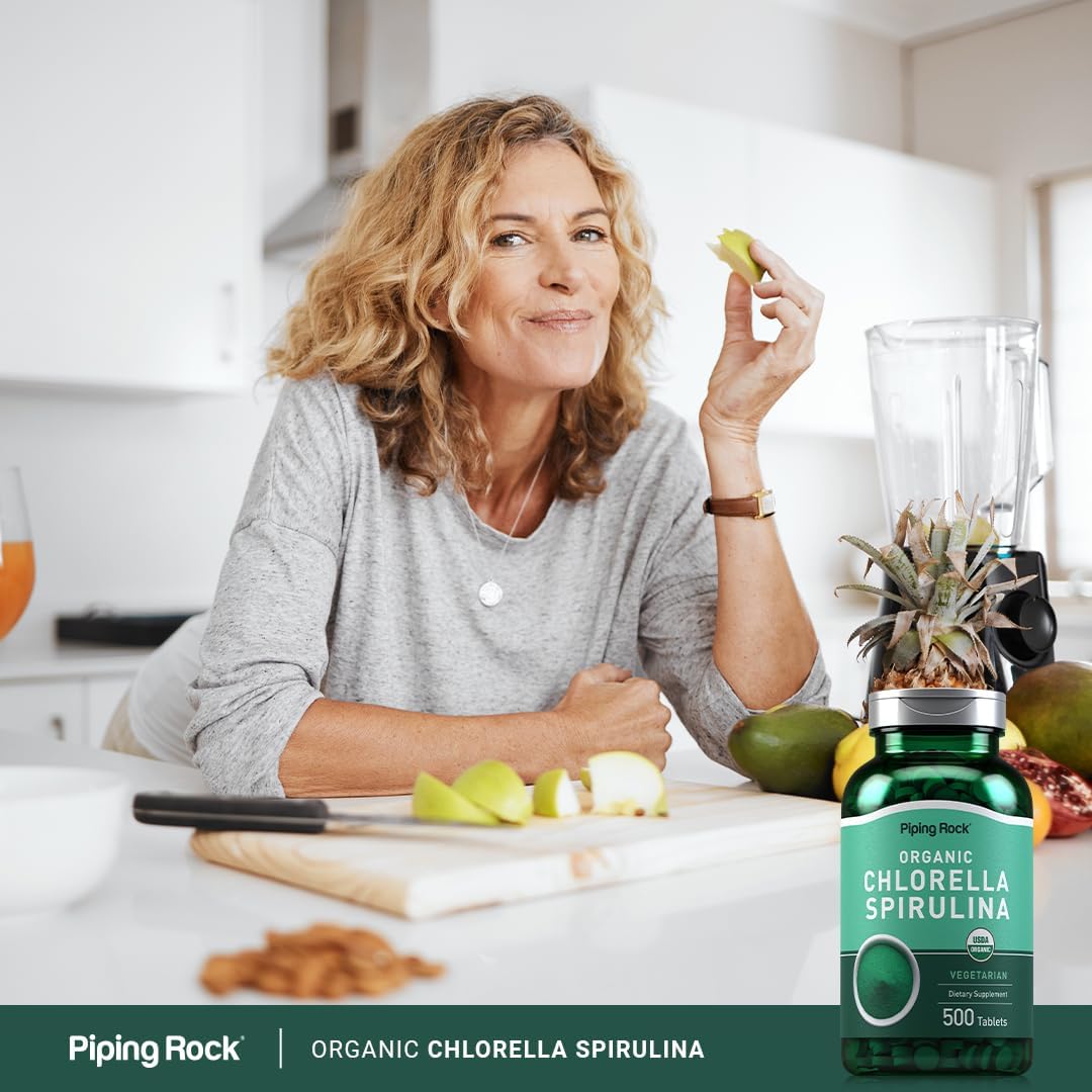 Piping Rock Chlorella Spirulina Organic | 500 Tablets | Vegetarian, Non-GMO and Gluten Free Supplement