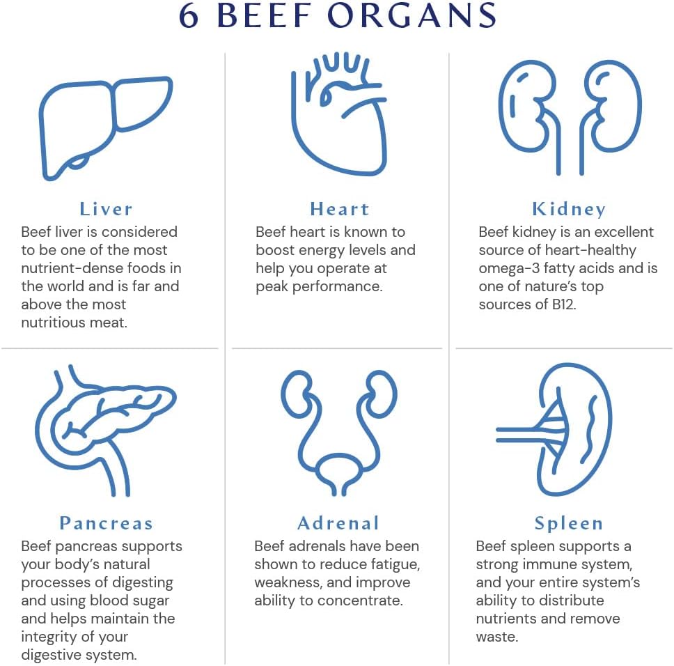 BodyHealth Organ+ Grass-Fed Glandular Organ Complex, Grassfed Beef Organ Supplement, Dessicated Beef Liver, Heart, Kidney, Pancreas, Spleen, Non GMO, Adrenal, Supplement, (150 Capsules)