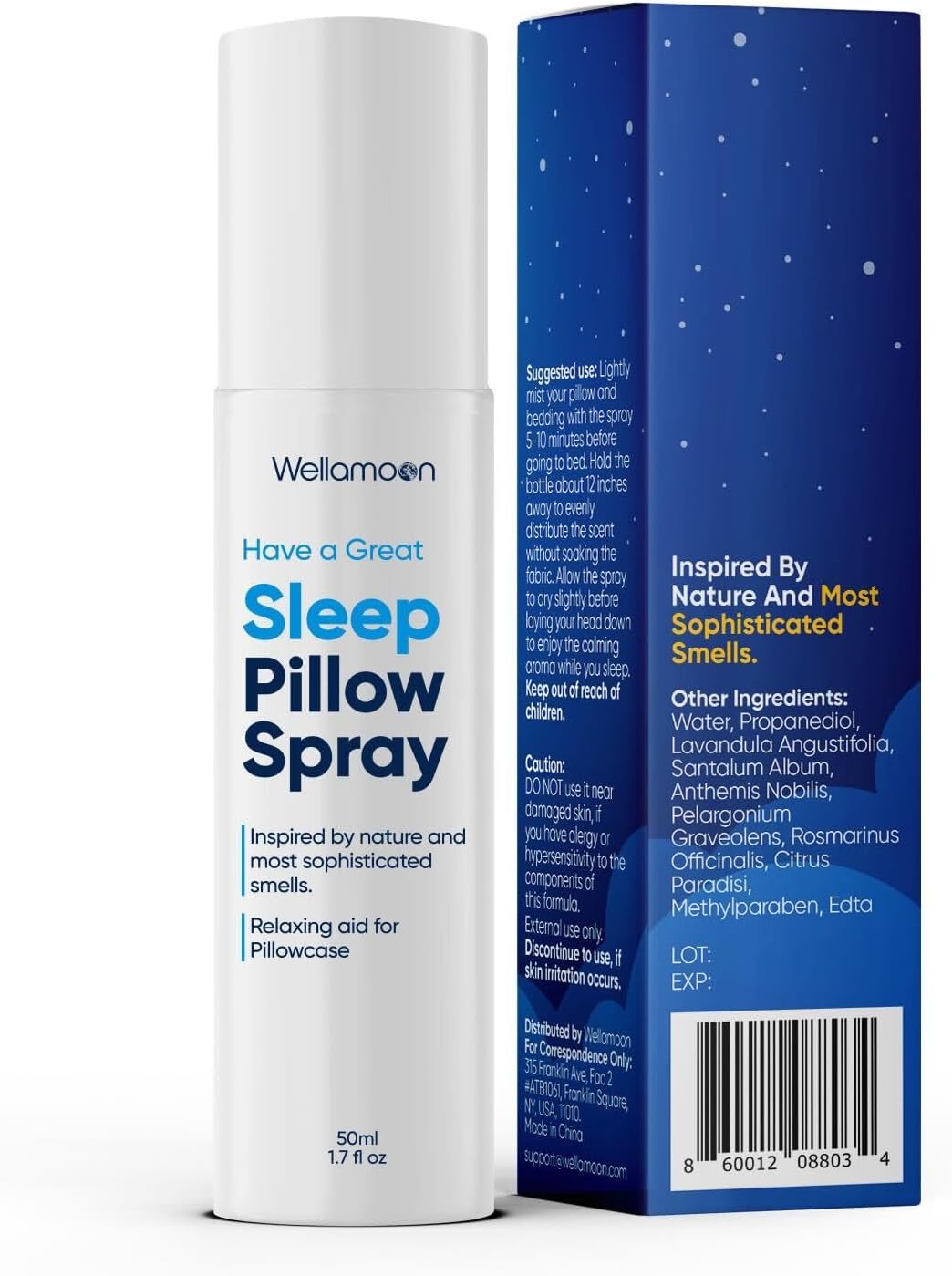 Wellamoon Sleep Spray - Calming Lavender Pillow Mist for Relaxation & Deep Sleep - Aromatherapy Bedding Spray Helps You Fall Asleep Faster - Soothing Bedtime Essential Oil Blend (50 ml.)