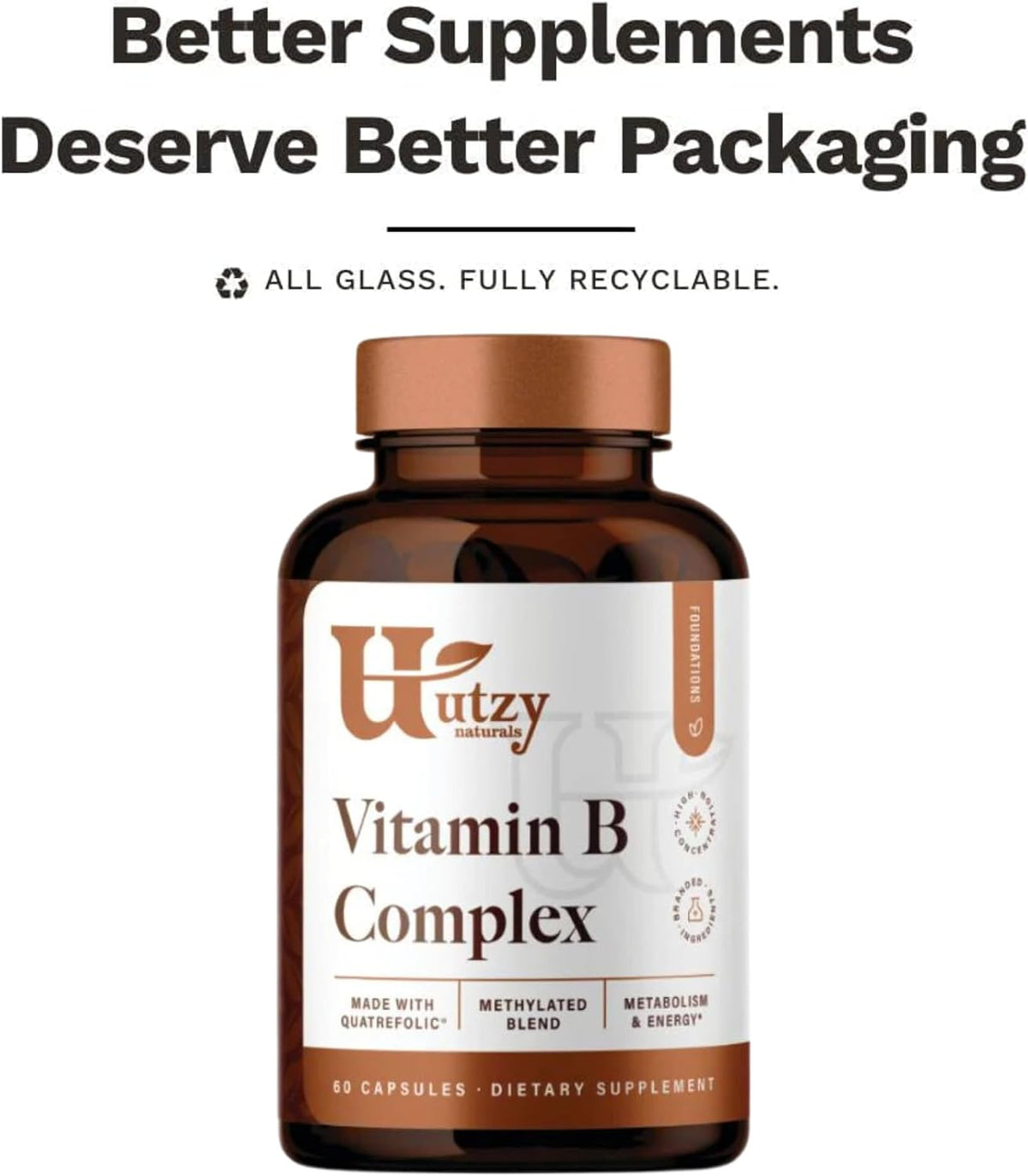 Utzy Naturals Vitamin B Complex | All 8 Essential B Vitamins | 60 Capsules