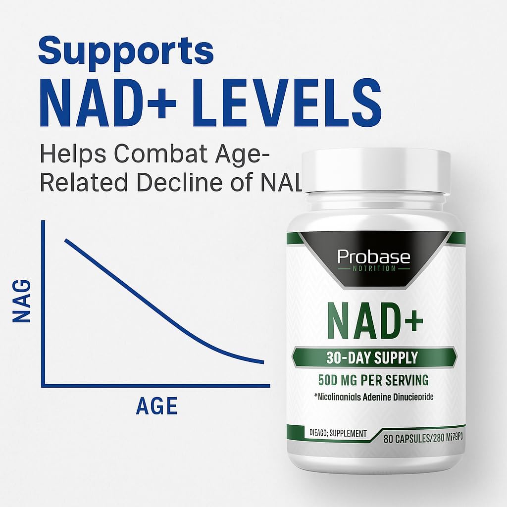 Probase Nutrition NAD Supplement 500mg High Potency 30 Day Supply NAD Maximizer Similar to Nicotinamide Riboside Vegan Non GMO Third Party Tested
