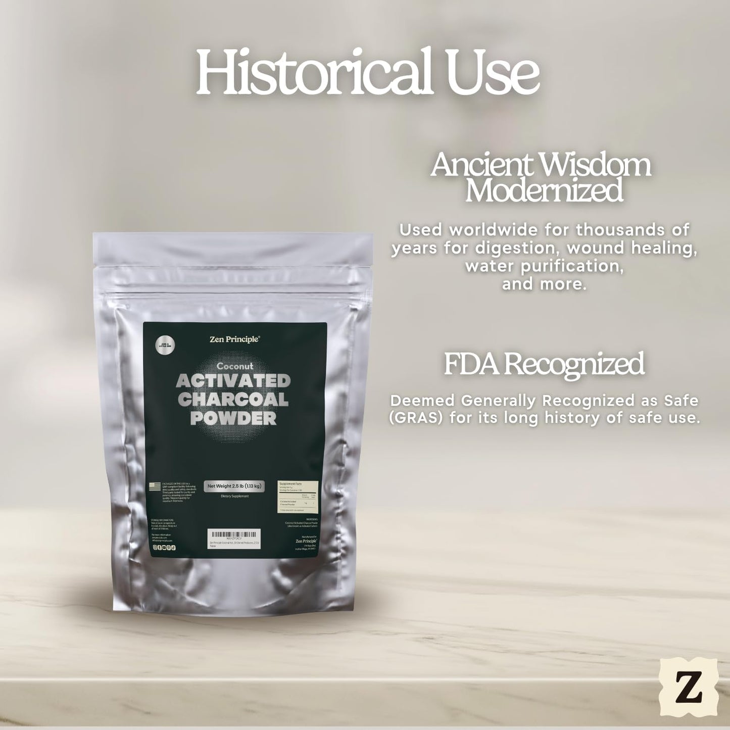 Zen Principle Coconut Activated Charcoal Powder. Whitens Teeth, Rejuvenates Skin and Hair, Supports Better Digestion. USA-Owned Producers, 2.5 lb