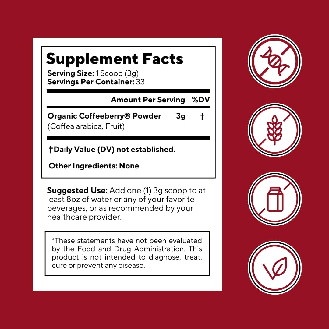 Vitapia Vitacoffee Caffeine Coffee Fruit Powder for Energy, Memory, Focus, Antioxidant, Metabolism, Skin Health Support - 100g & 33 Day Supply - Non-GMO, Gluten-Free, Vegan Supplement