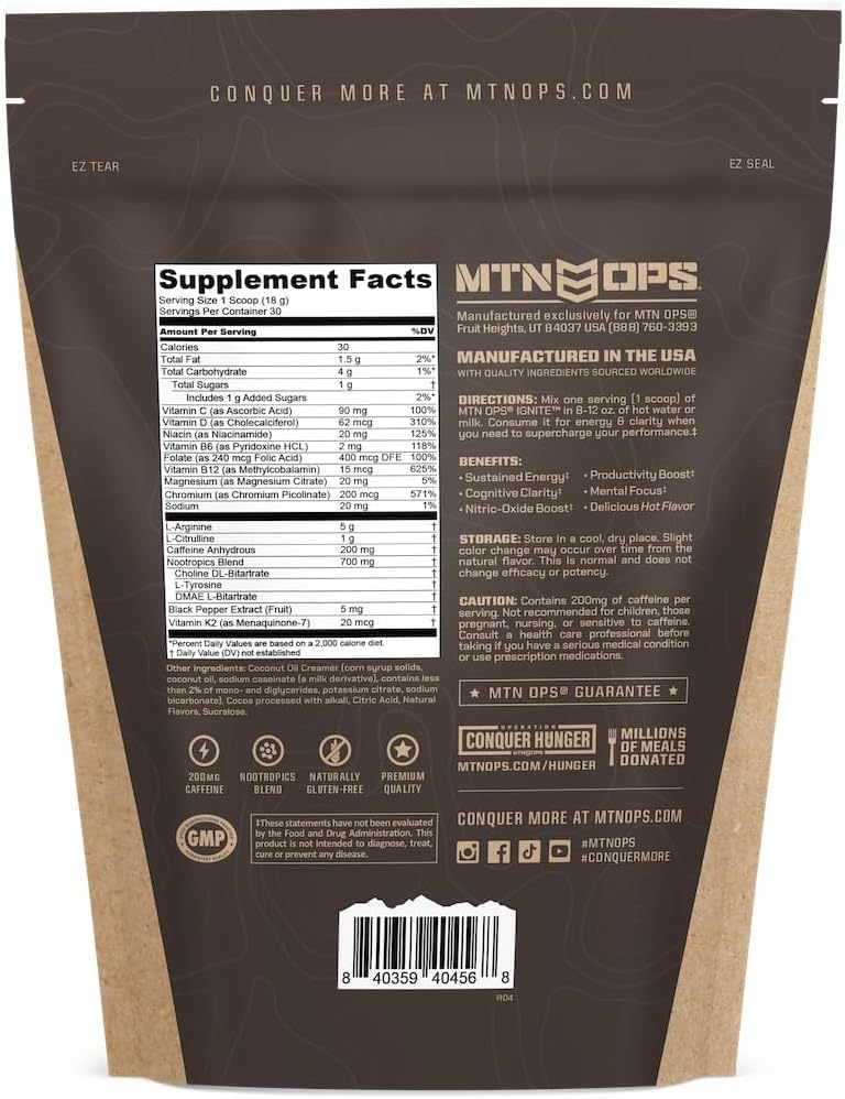 MTN OPS Hot Ignite Focus & Energy Coffee, Mountain Mocha