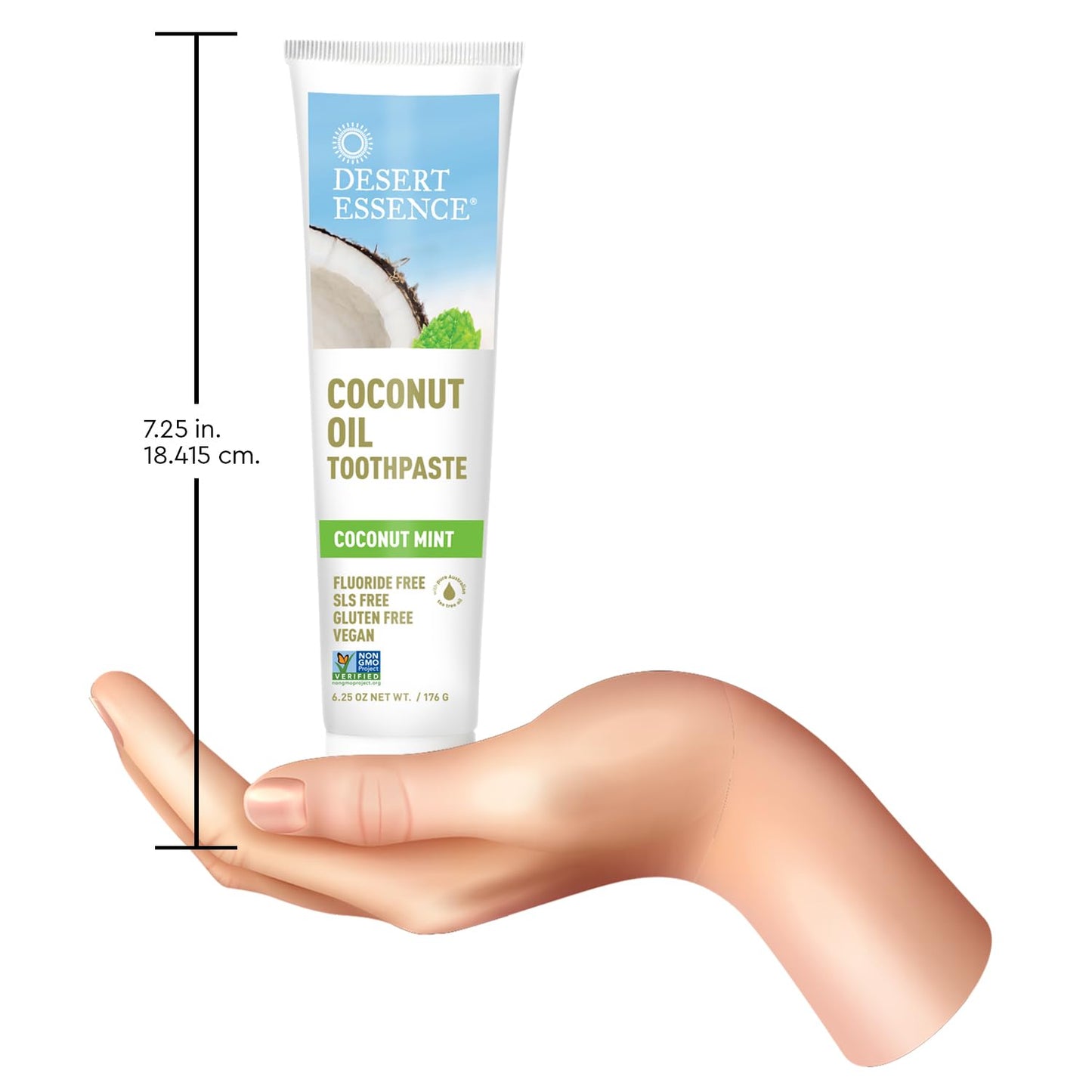 Desert Essence Tea Tree Oil Toothpaste - Coconut Mint - 6.25 Oz - Refreshing Taste - Complete Oral Care - Baking Soda - Sea Salt - Pure Essential Oil - Fights Against Sugar Acids - Zinc Citrate