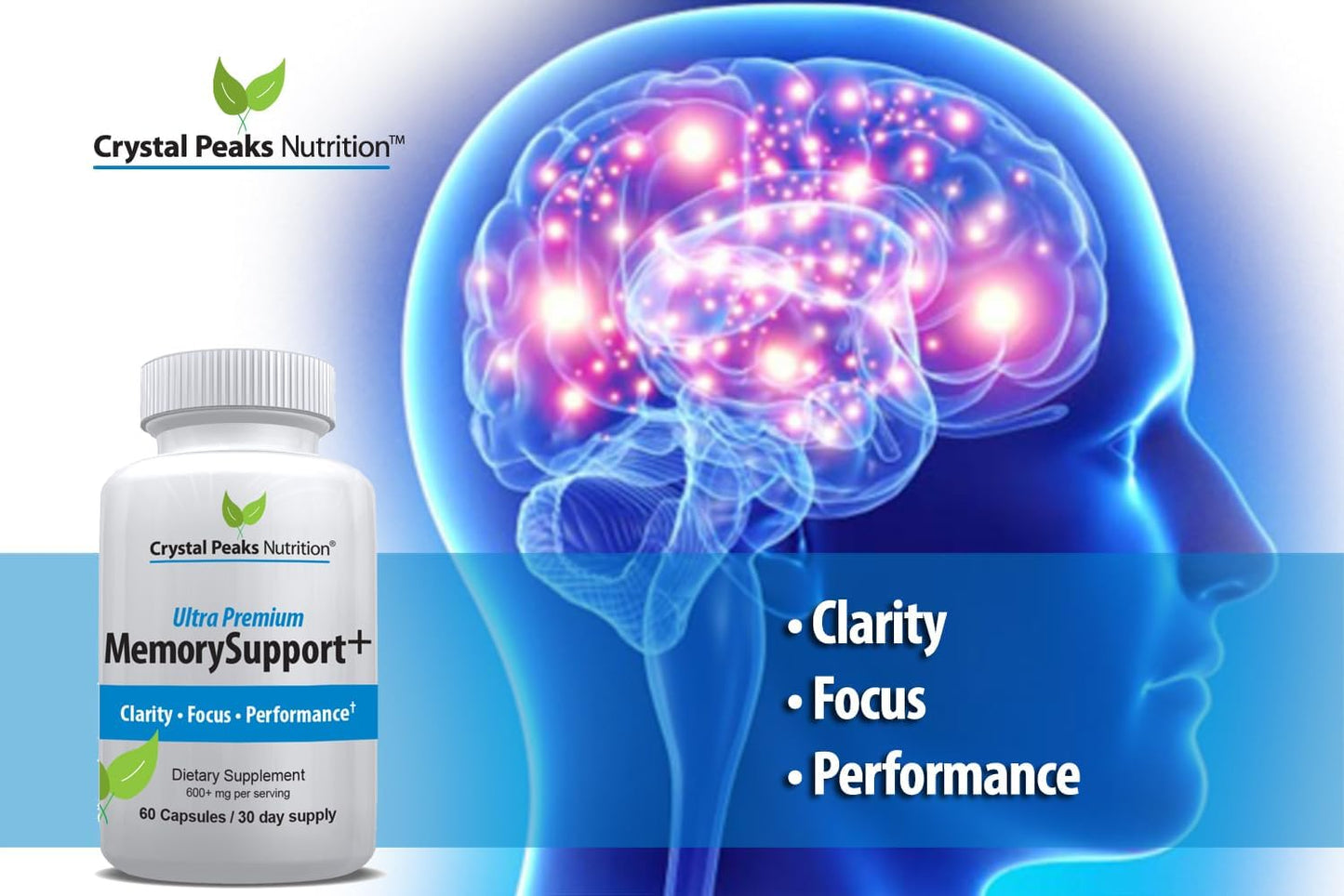 Memory Boost + Brain Support Supplement – Nootropic for Focus, Concentration, Memory. Enhanced Energy, Recall and Alertness - 60 Capsules/30-day Supply.