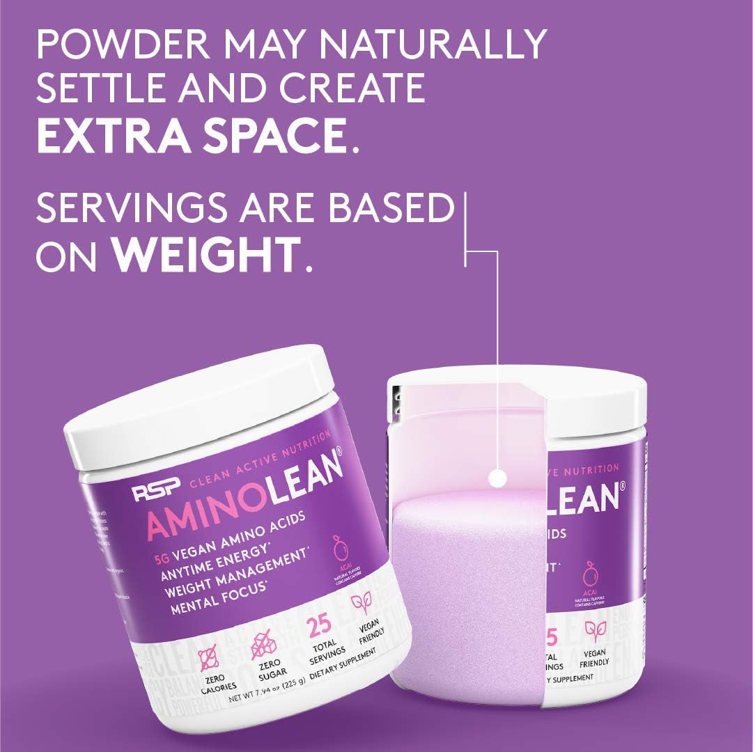 AminoLean Natural Pre Workout Powder & Amino Energy with Vegan BCAA + EAA | Jitter-Free Preworkout Energy from Green Tea + Amino Acids & Weight Management for Women & Men - Naturally Sweetened, Vegan