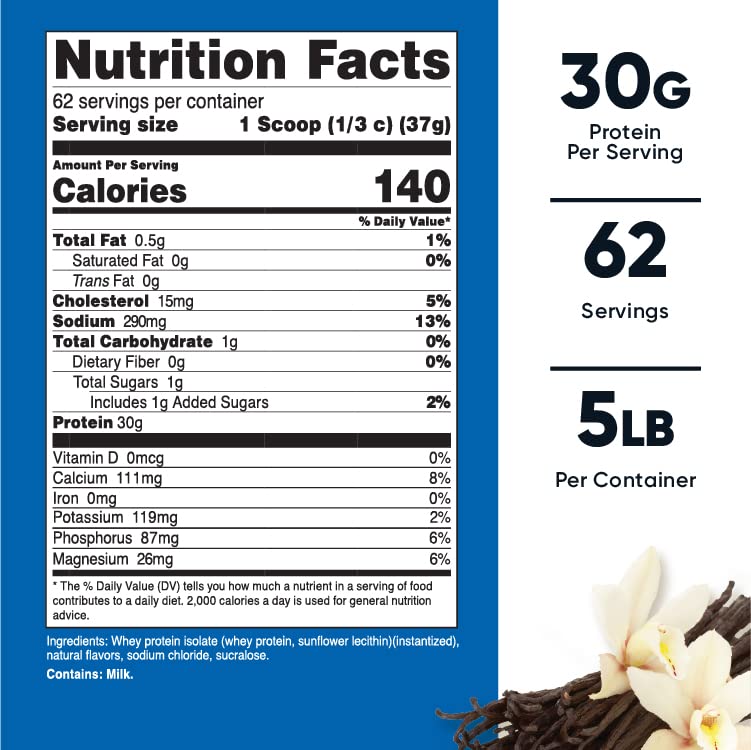 Nutricost Isolate Whey Protein Powder, Vanilla, 5 pounds
