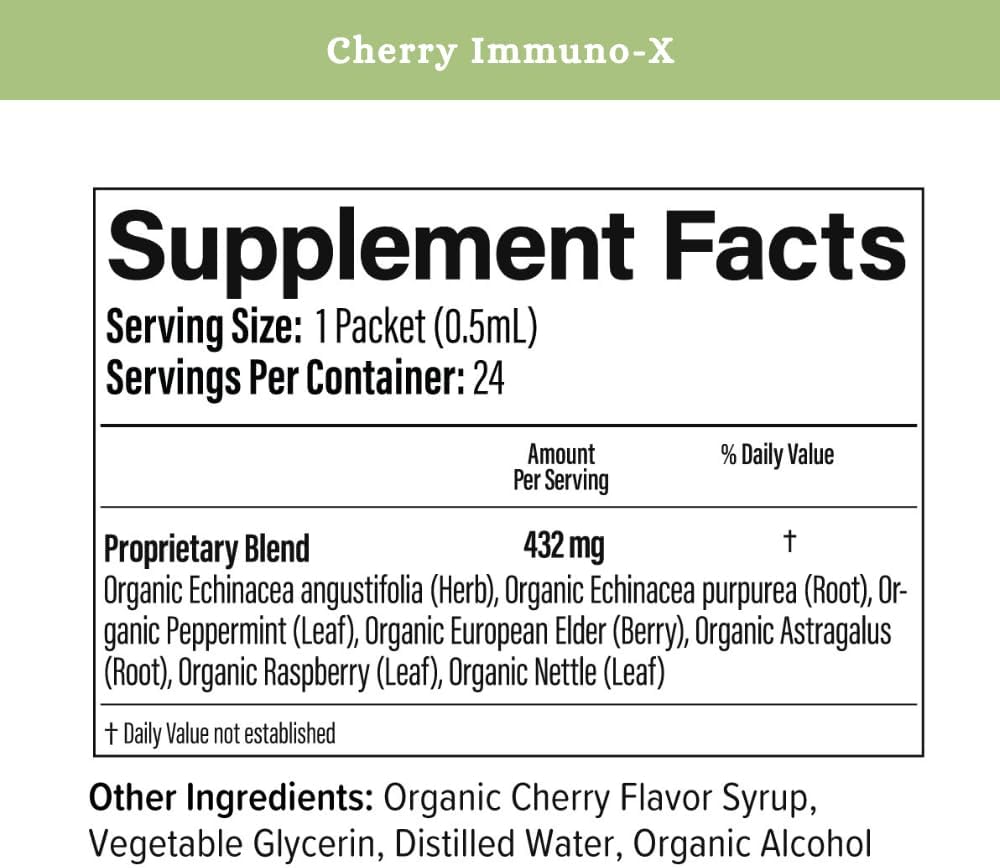 SPRIGS Cherry Immuno-X Immune Support Supplement with Herbal Extracts, Vitamin C, Elderberry & Antioxidants Daily Immune Defense for Energy, Wellness & Overall Health