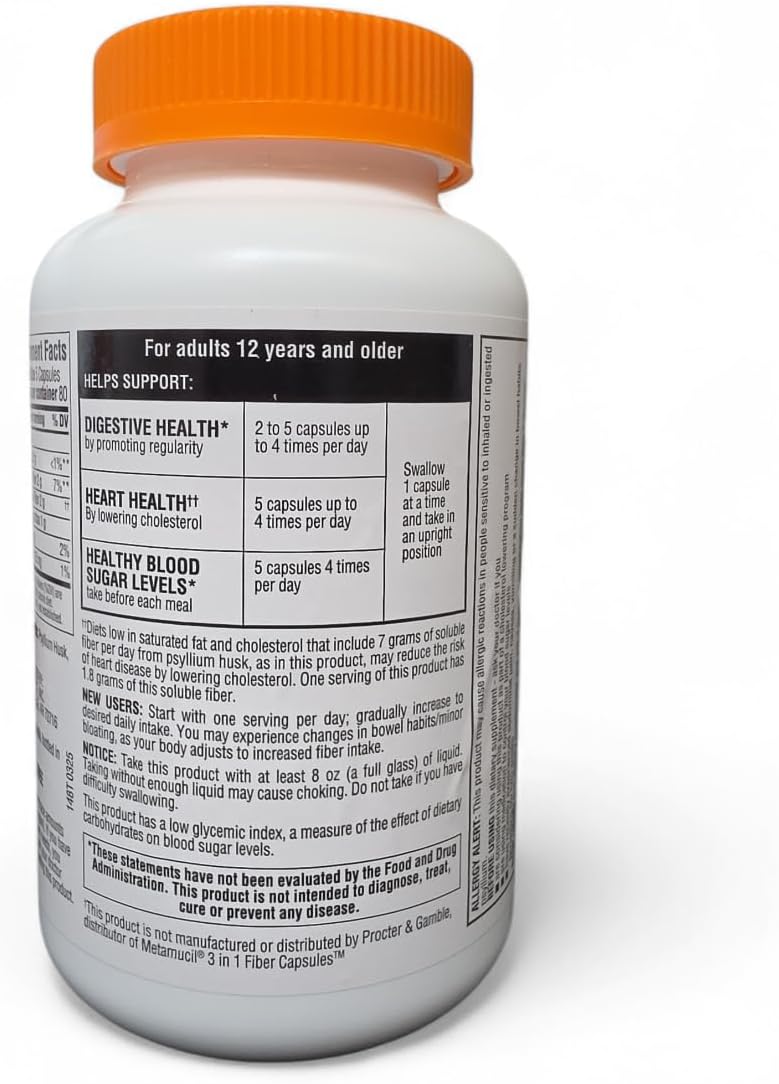 Member's Mark 100% Natural Psyllium Husk Fiber Capsules, Digestive Health, 400 Count (Pack of 1)