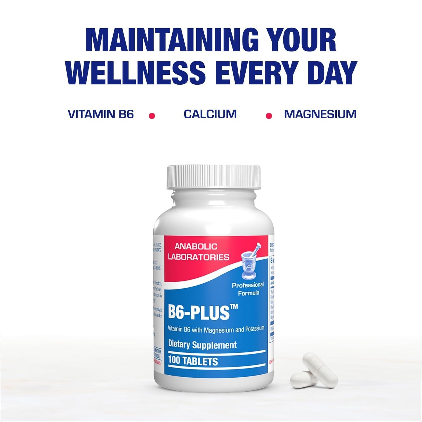 Calcium Magnesium B6 Supplement - Clinically Formulated Vitamin B6 50mg Complex for Energy Metabolism Krebs Cycle Heart Bone and Nerve Support with B1 B2 Niacin and Potassium (100 Servings)