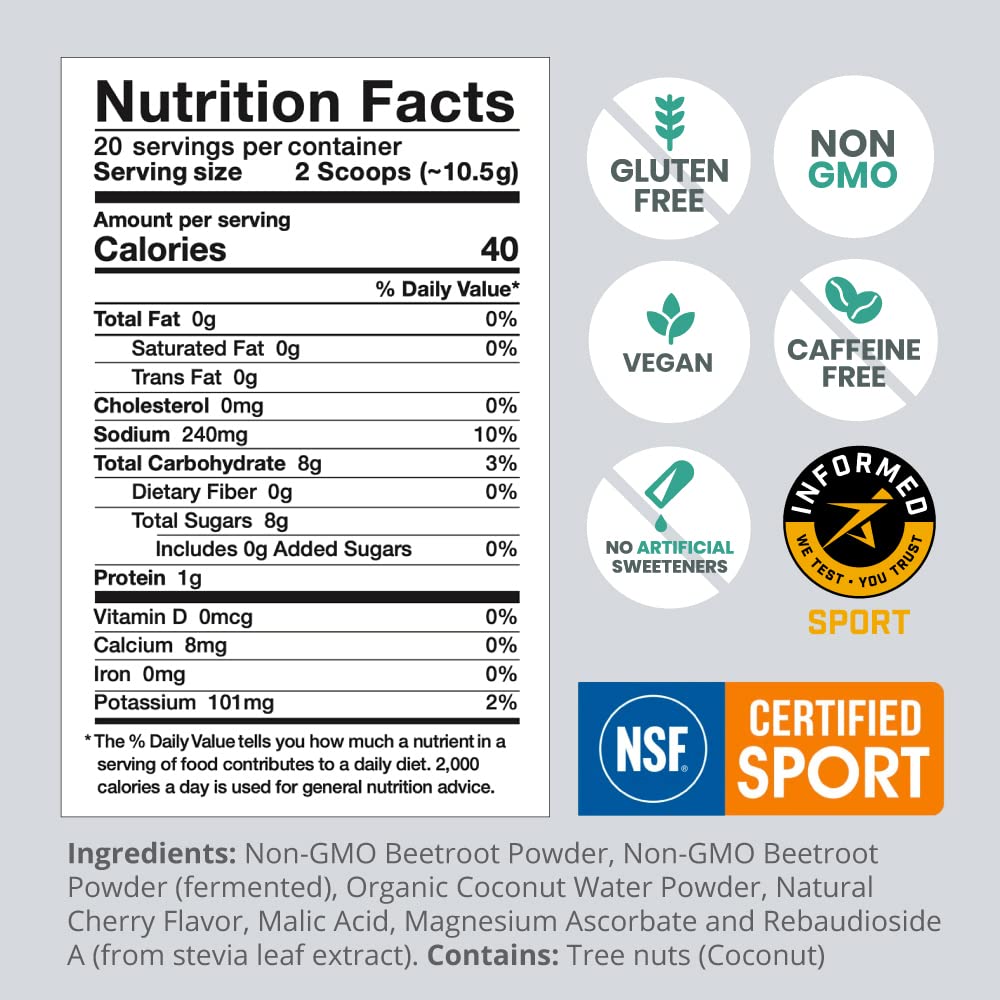 humanN SuperBeets Sport Pre Workout Powder – NSF Certified for Sport – Caffeine Free