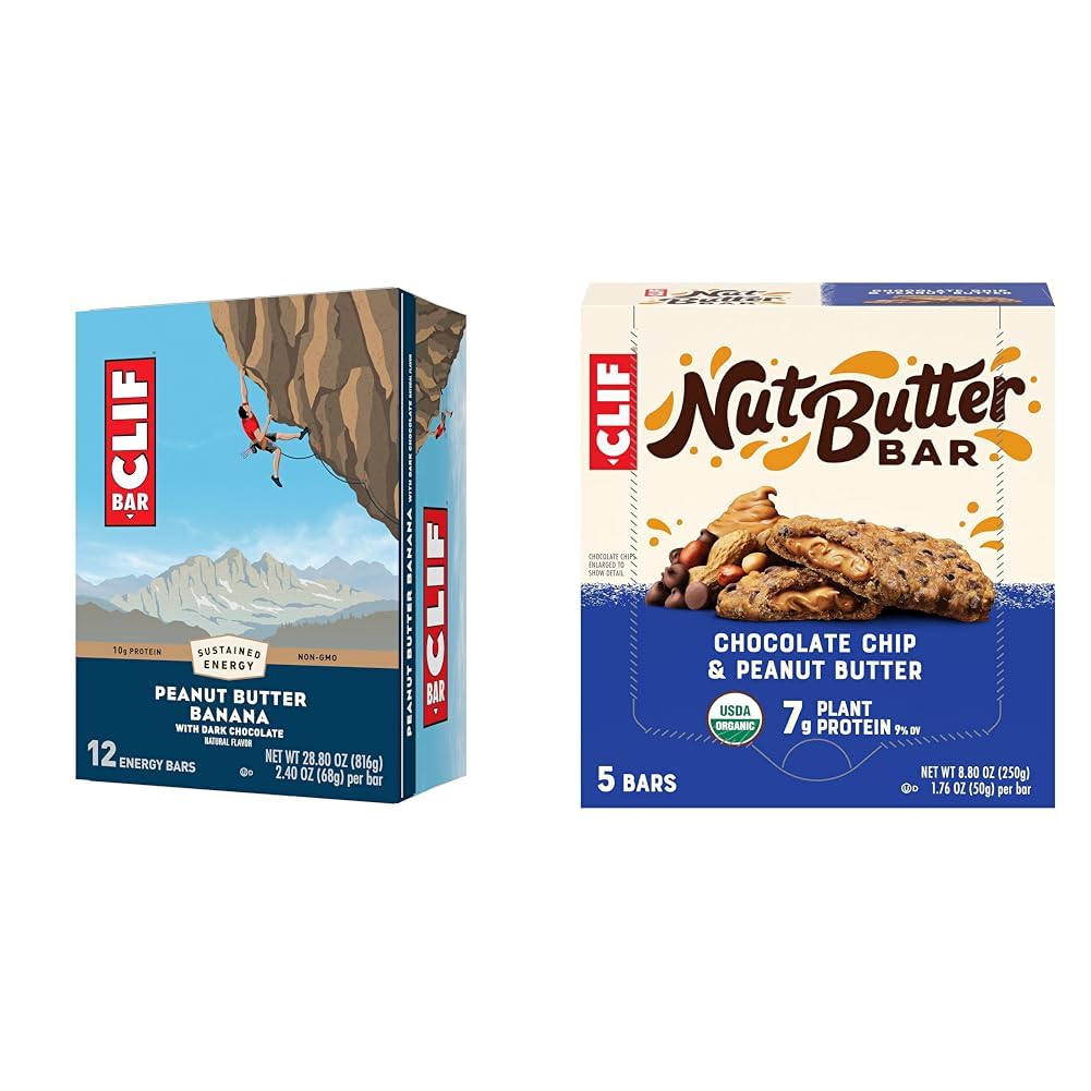 Clif Bar Peanut Butter Banana Dark Chocolate 12 Pack and CLIF Nut Butter Chocolate Chip