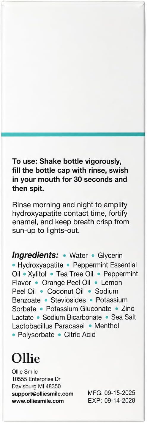 Ollie Arctic Mint Mouthwash, with 3% Hydroxyapatite, Alcohol-Free, 1 Pack
