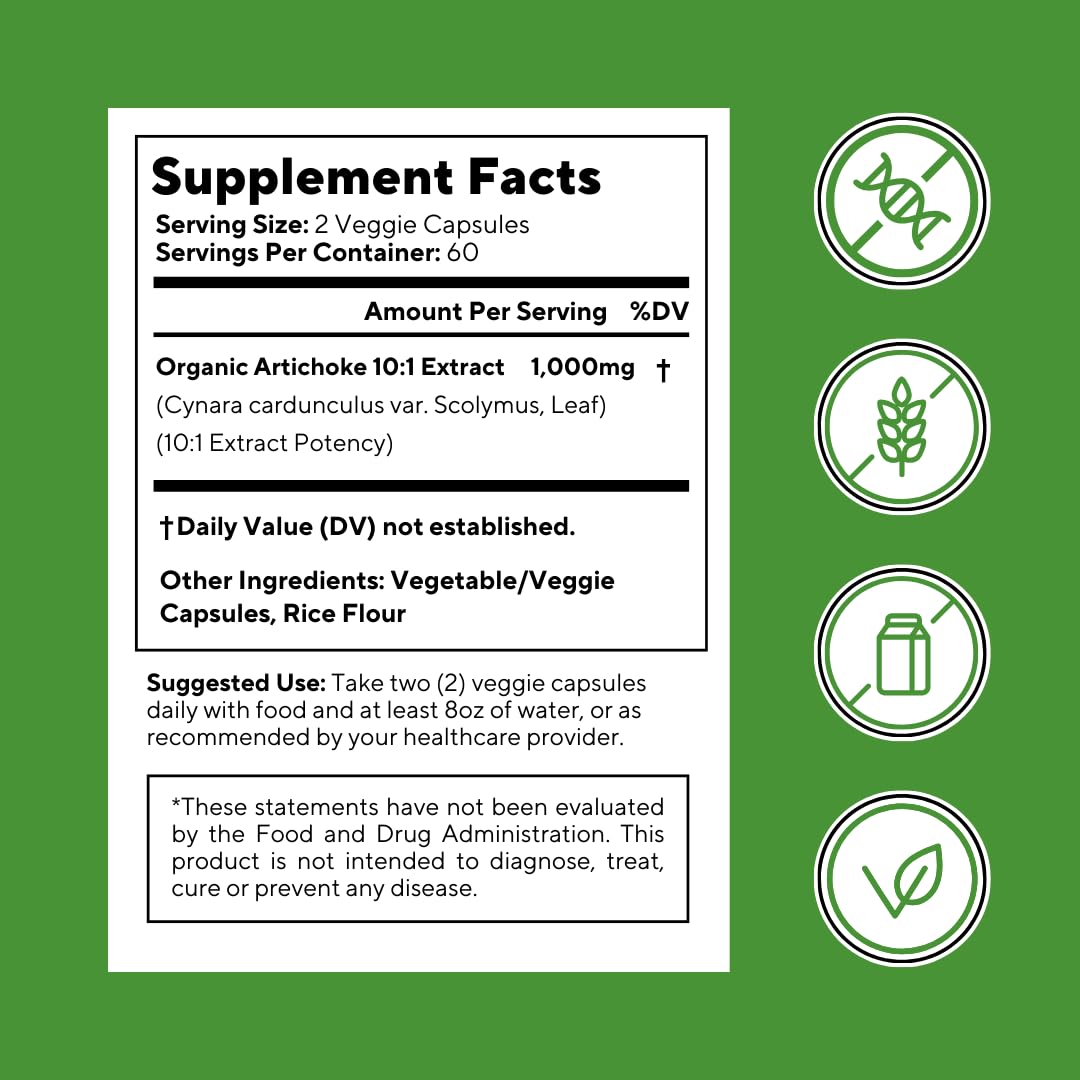 Vitapia Organic Artichoke Extract Supplement - Liver Cleanse Detox & Repair, Liver Health, Digestion, Antioxidant Support - 120 Vegan Capsules, Non GMO, Gluten Free