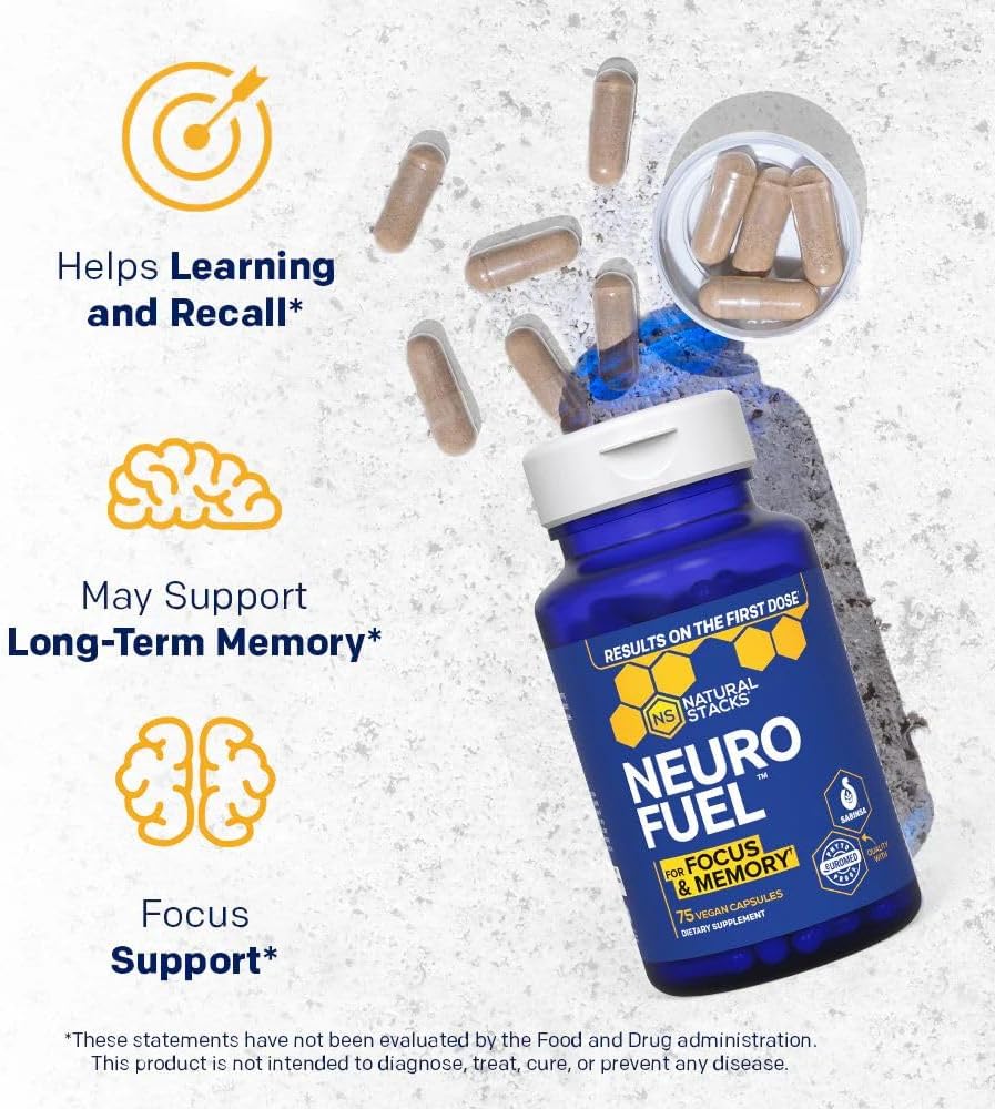 NATURAL STACKS NeuroFuel Nootropic + Dopamine Brain Food Bundle - Supports Mental Drive & Focus* - 135 Total Capsules