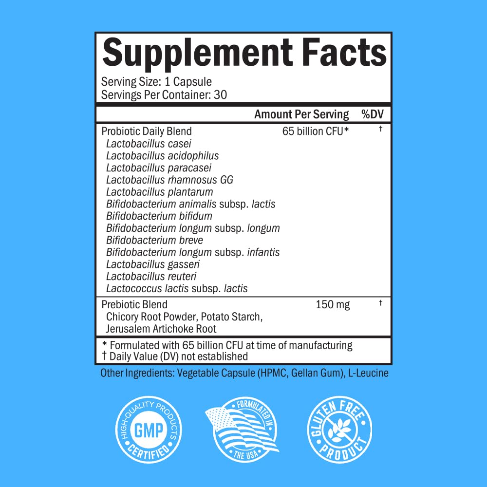 Probiotic 65 Billion - Probiotics with Prebiotic for Women & Men - Lactobacillus