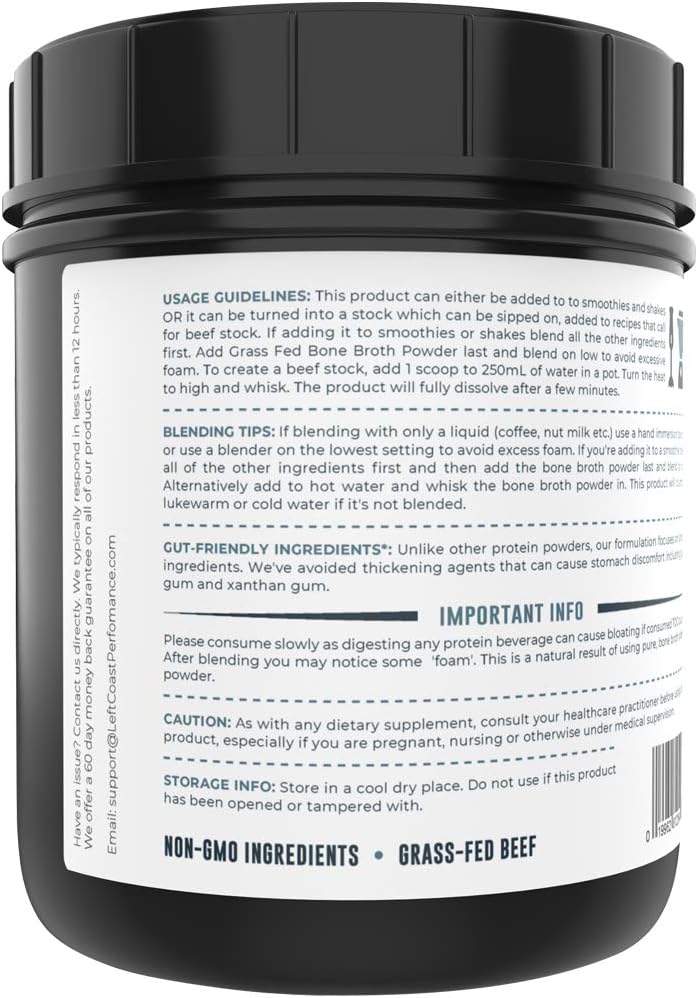 Left Coast Performance Pure Bone Broth and Multi Collagen Powder for Joint, Hair, Skin, and Nails Support