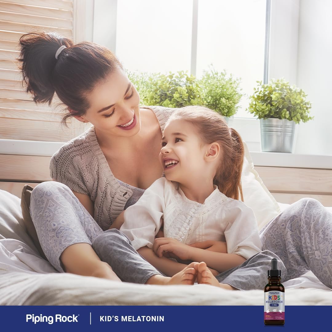 Piping Rock Kids Melatonin Liquid 1 fl oz | 1mg | Pack of 3 Bottles | Berry Flavor Drops | Non-GMO, Gluten Free Supplement